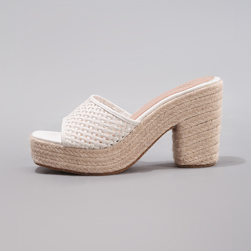Women's Hemp Rope Wedge Sandals Woven Hollow High Heels