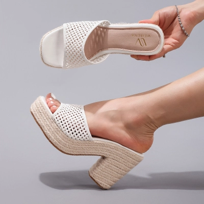 Women's Hemp Rope Wedge Sandals Woven Hollow High Heels 01