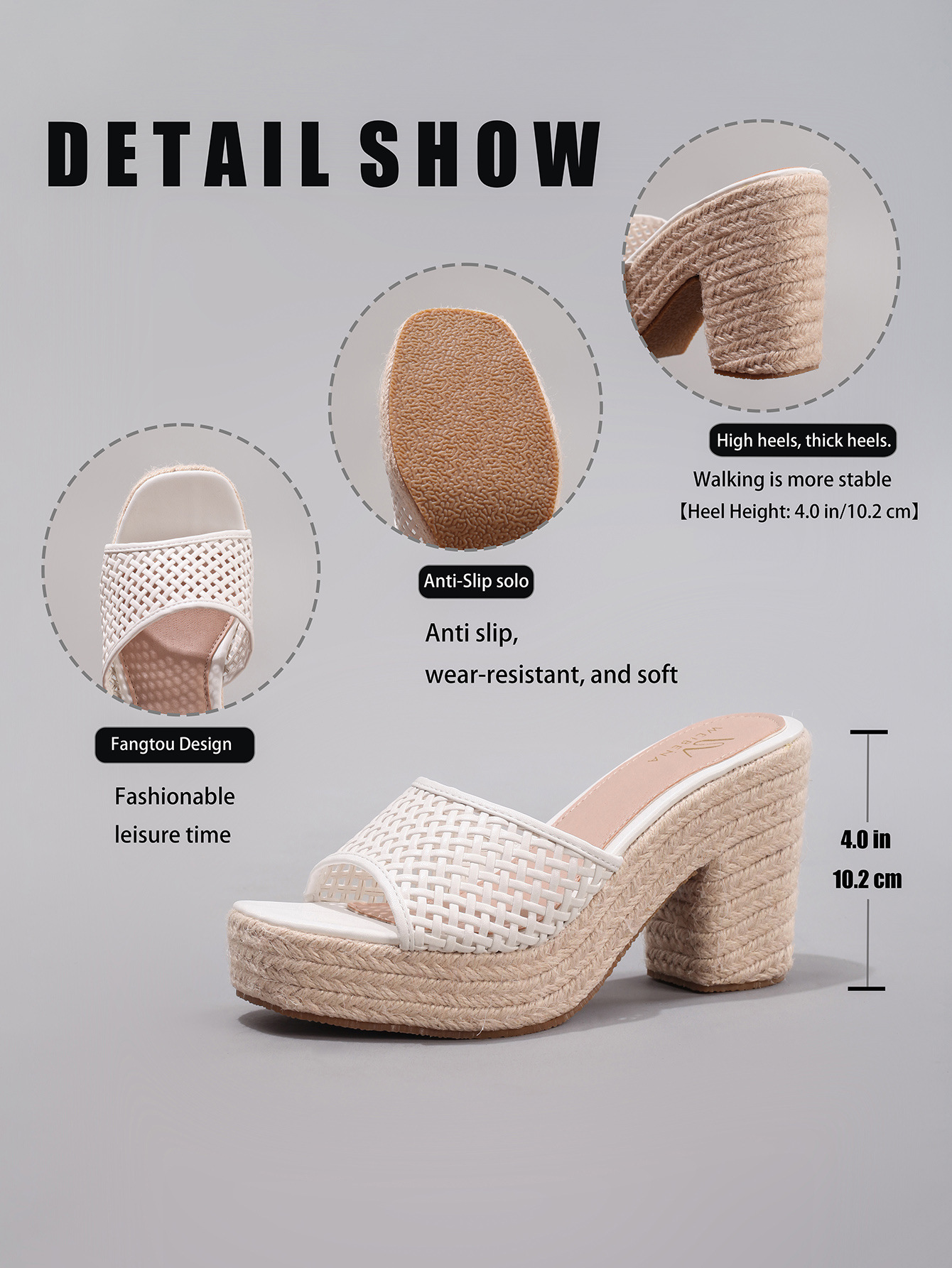 Women's Hemp Rope Wedge Sandals Woven Hollow High Heels