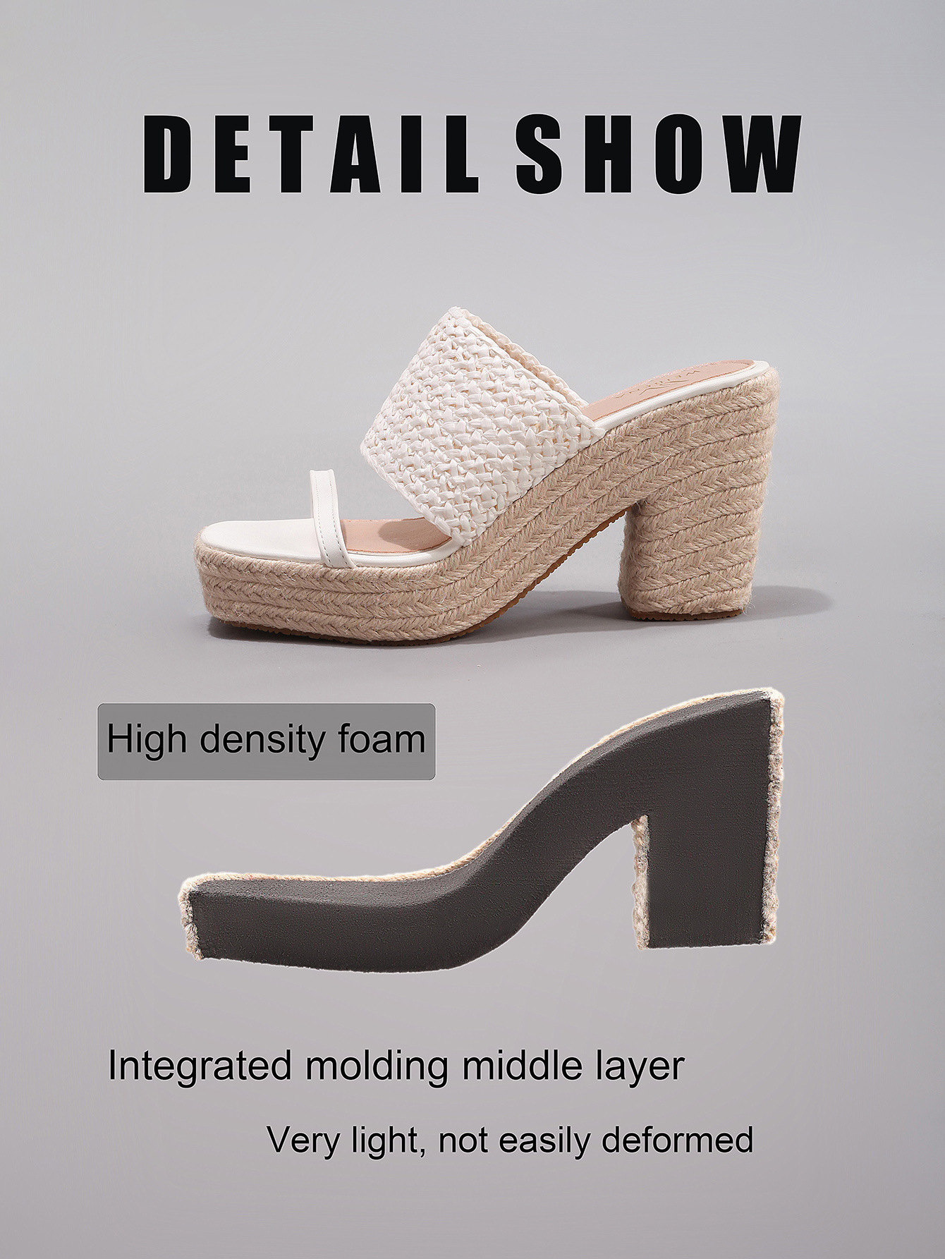 Women's Hollow Woven Thick Soled Sandals With Hemp Rope Wedge Heel