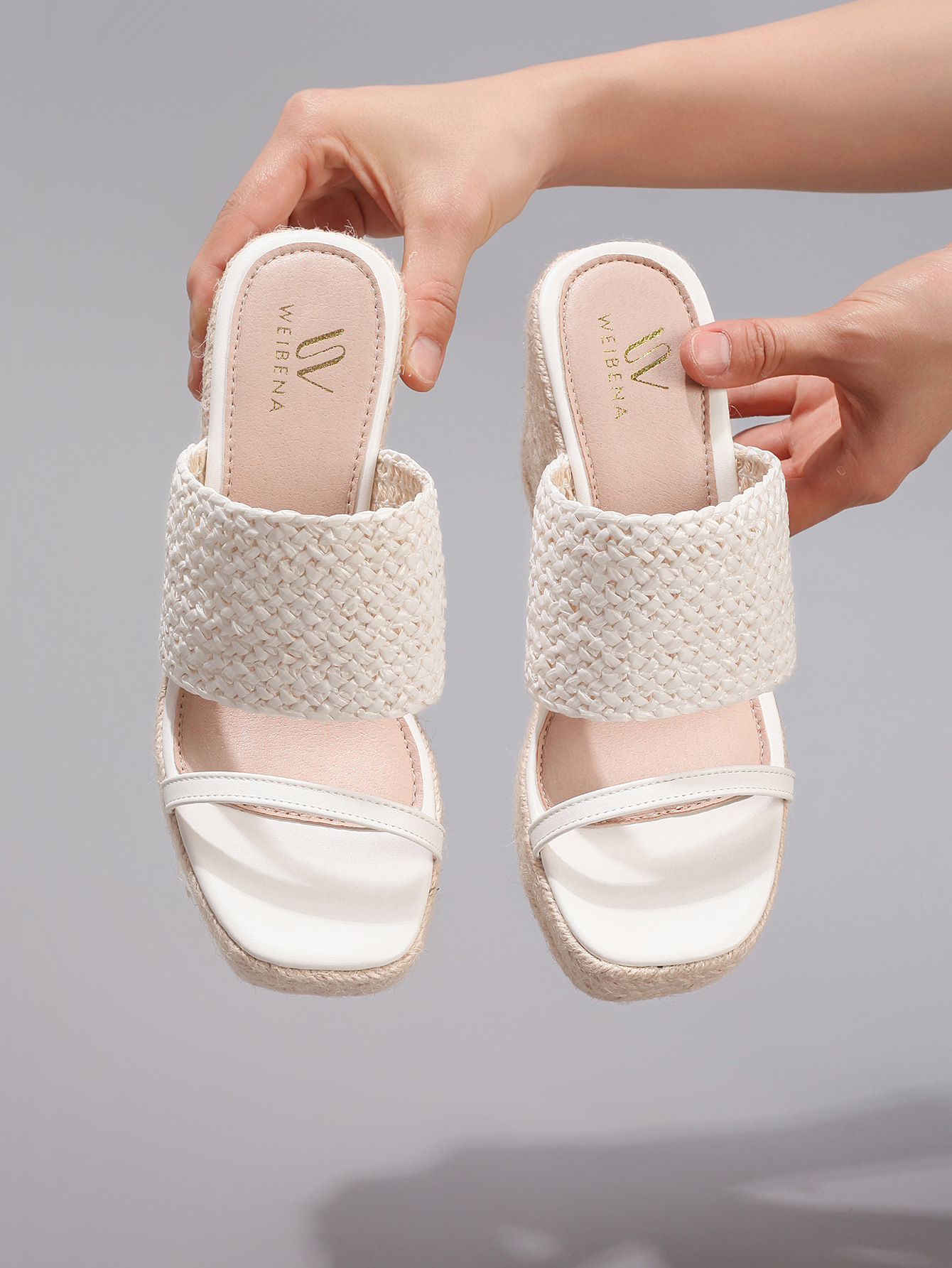 Women's Hollow Woven Thick Soled Sandals With Hemp Rope Wedge Heel