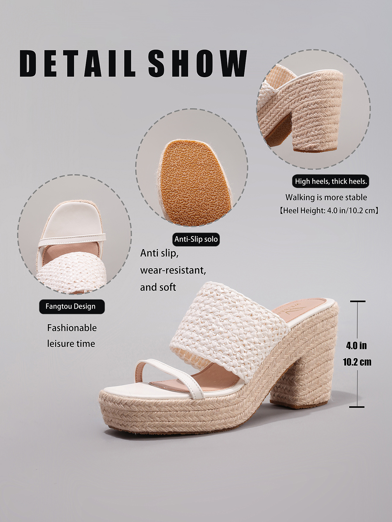 Women's Hollow Woven Thick Soled Sandals With Hemp Rope Wedge Heel