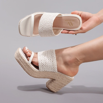Women's Hollow Woven Thick Soled Sandals With Hemp Rope Wedge Heel 01