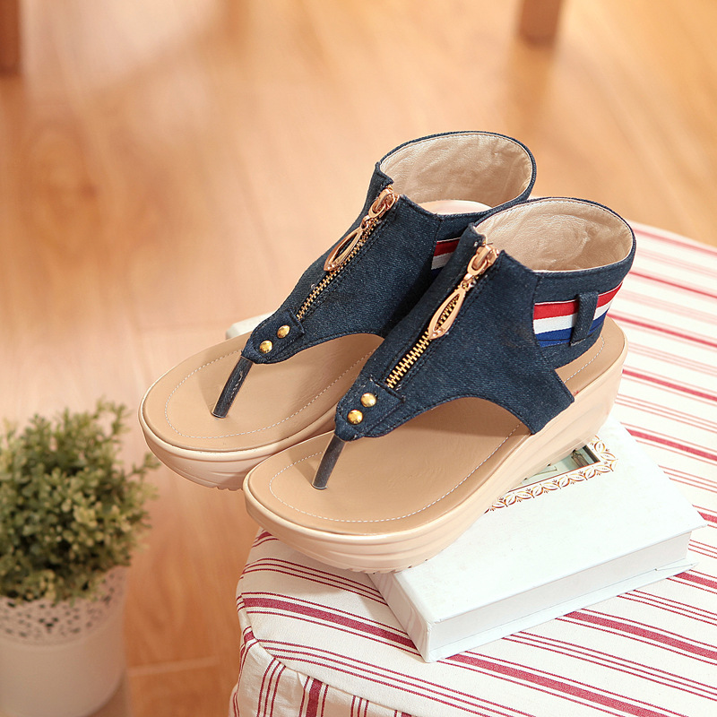 Women's Rocking Shoes Beach Slippers Punk Denim Clip Toe Sandals