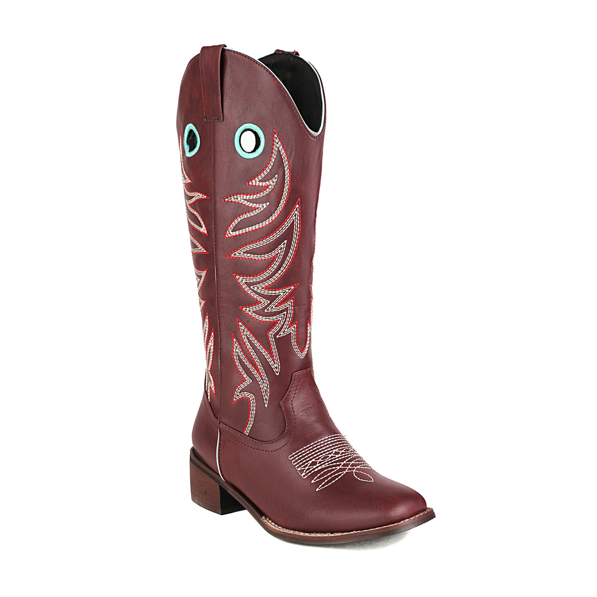 Cowboy Boots, High Boots, Thick Heel, Middle Heel, Embroidered Martin Boots