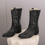 Embroidered Knight Boots With Pointed Toe, Midsole, Women's Boots With Thick Heel