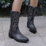 Embroidered Knight Boots With Pointed Toe, Midsole, Women's Boots With Thick Heel