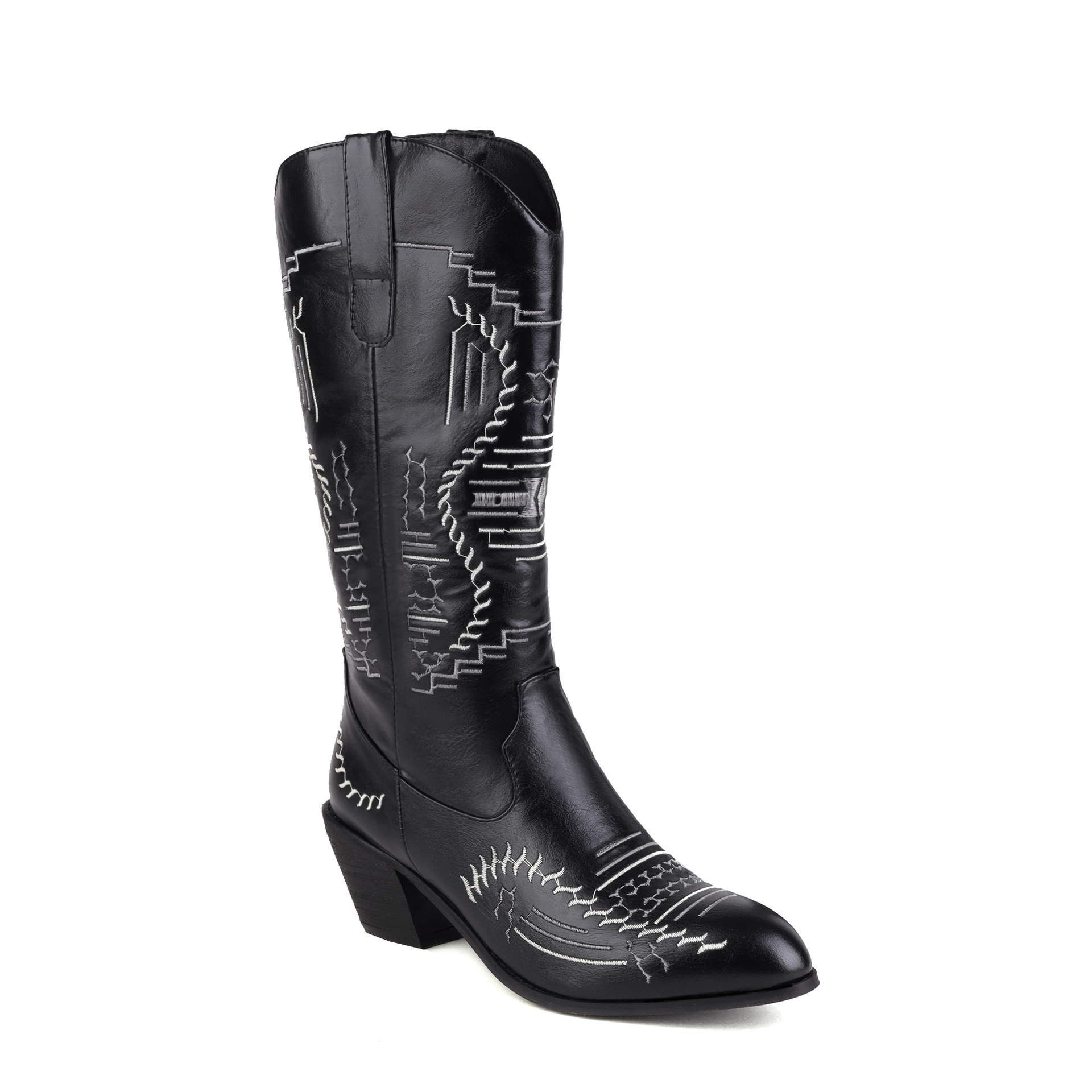 Embroidered Pointed High Boots, Knight Boots, Thick High-Heeled Boots