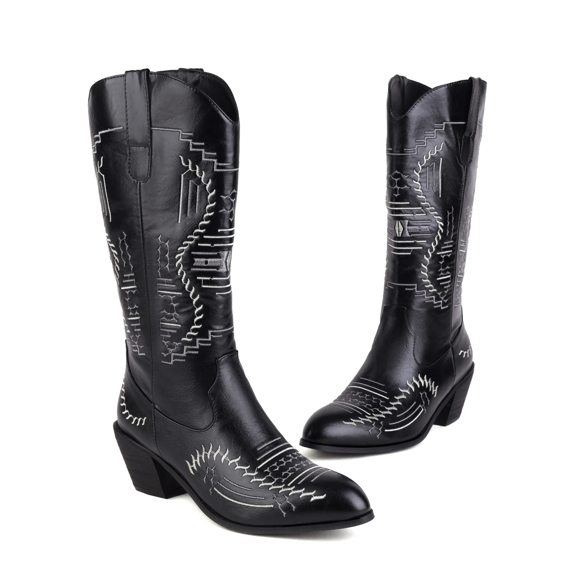 Embroidered Pointed High Boots, Knight Boots, Thick High-Heeled Boots