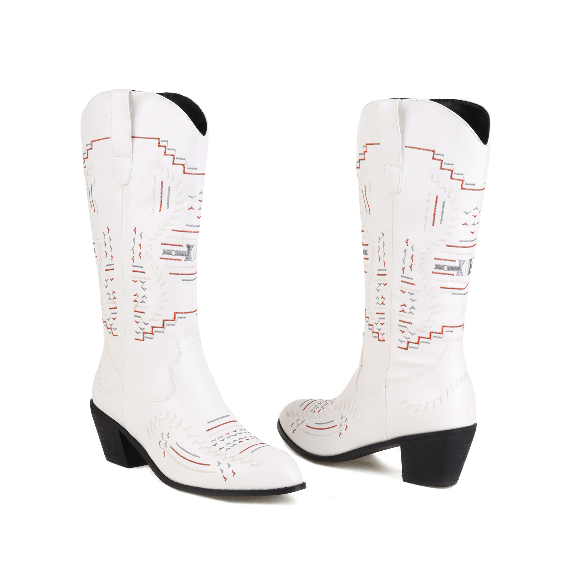 Embroidered Pointed High Boots, Knight Boots, Thick High-Heeled Boots