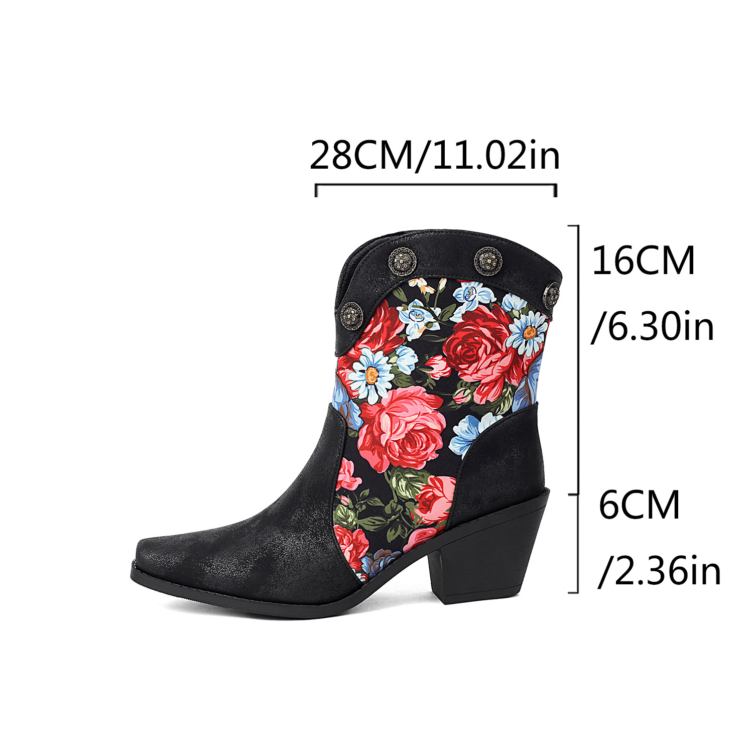 Fashionable Printed Color Matching Short Tube Rivet Boots Pointed Roman Boots