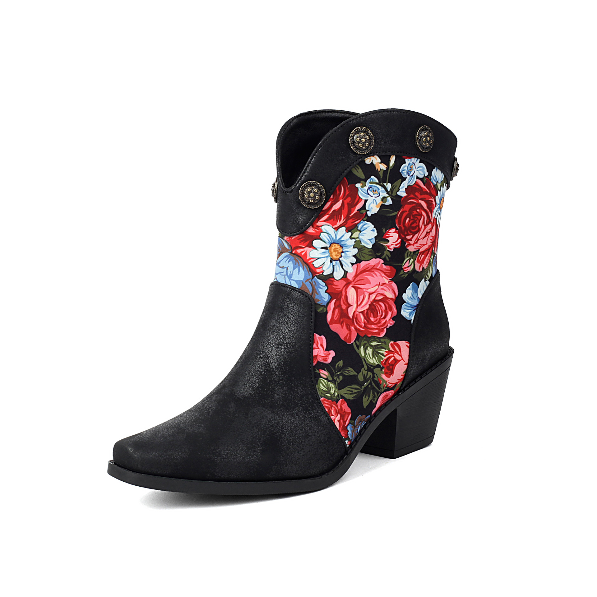 Fashionable Printed Color Matching Short Tube Rivet Boots Pointed Roman Boots