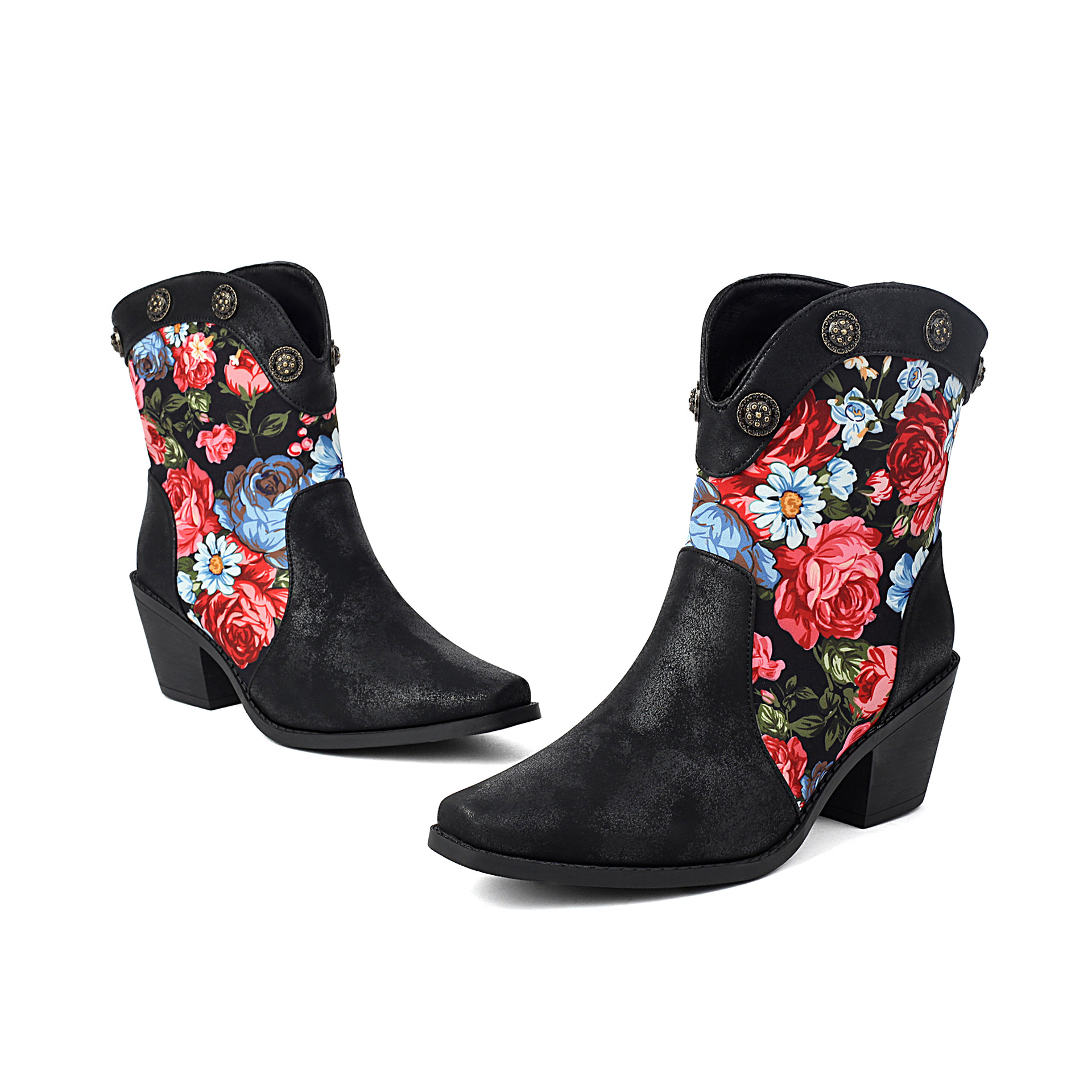 Fashionable Printed Color Matching Short Tube Rivet Boots Pointed Roman Boots