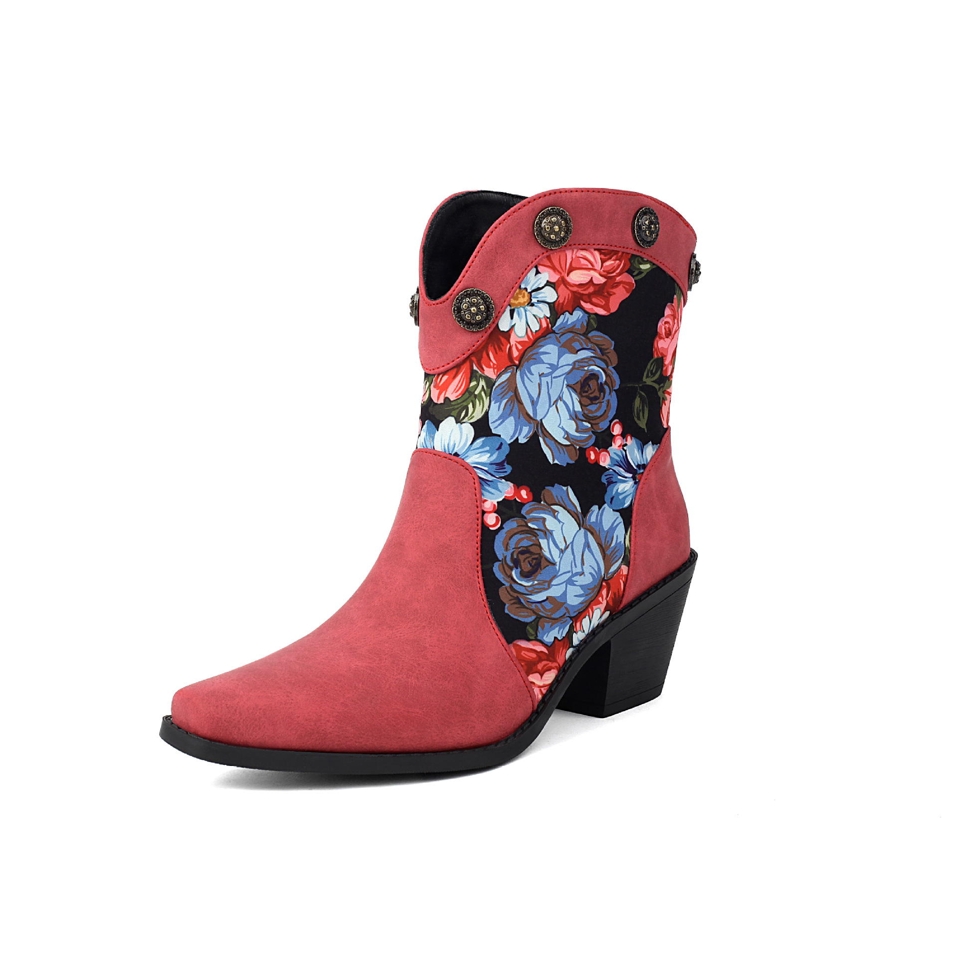 Fashionable Printed Color Matching Short Tube Rivet Boots Pointed Roman Boots