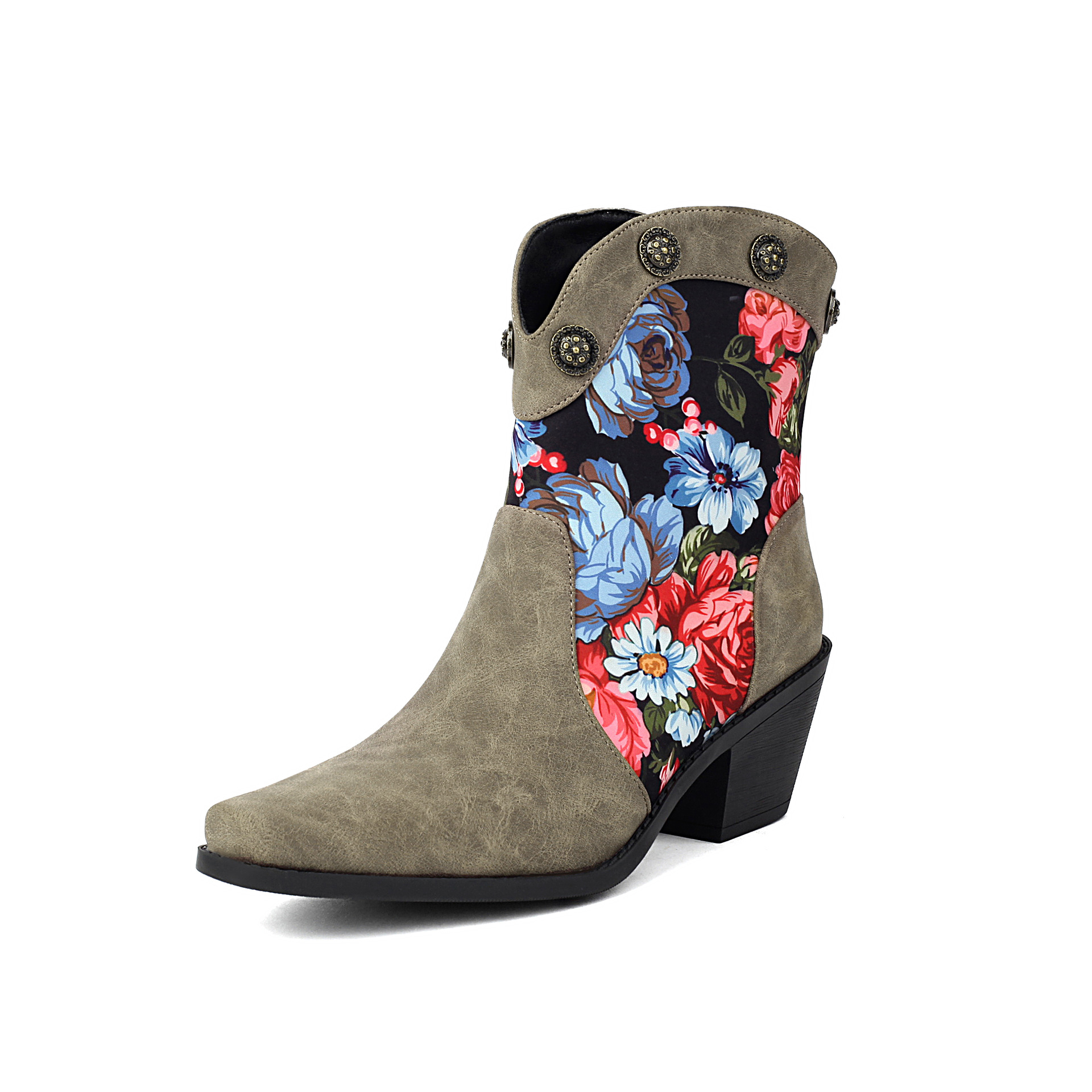 Fashionable Printed Color Matching Short Tube Rivet Boots Pointed Roman Boots