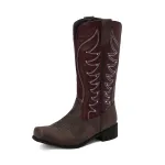 High V-Neck Rhinestone Embroidered Sleeve Thick Heel Martin Boots