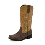 High V-Neck Rhinestone Embroidered Sleeve Thick Heel Martin Boots