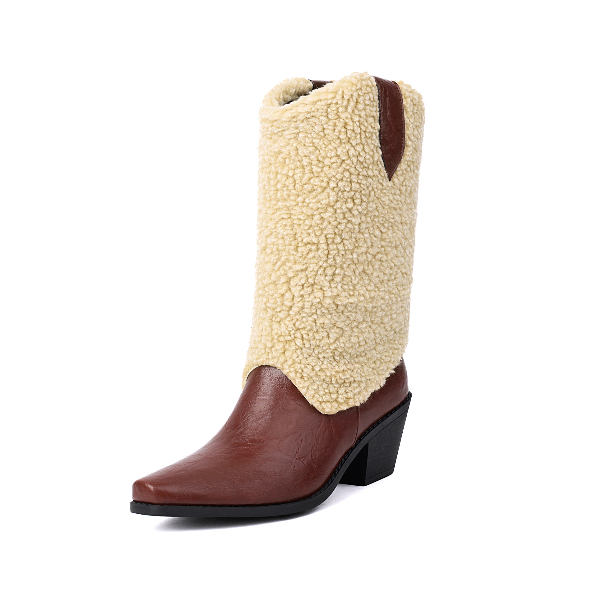 Mao Collar Patchwork Short Leg Boots Pointed Roman Boots