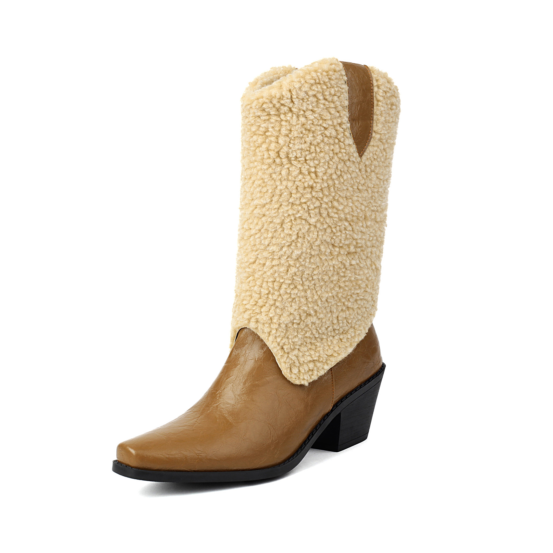 Mao Collar Patchwork Short Leg Boots Pointed Roman Boots