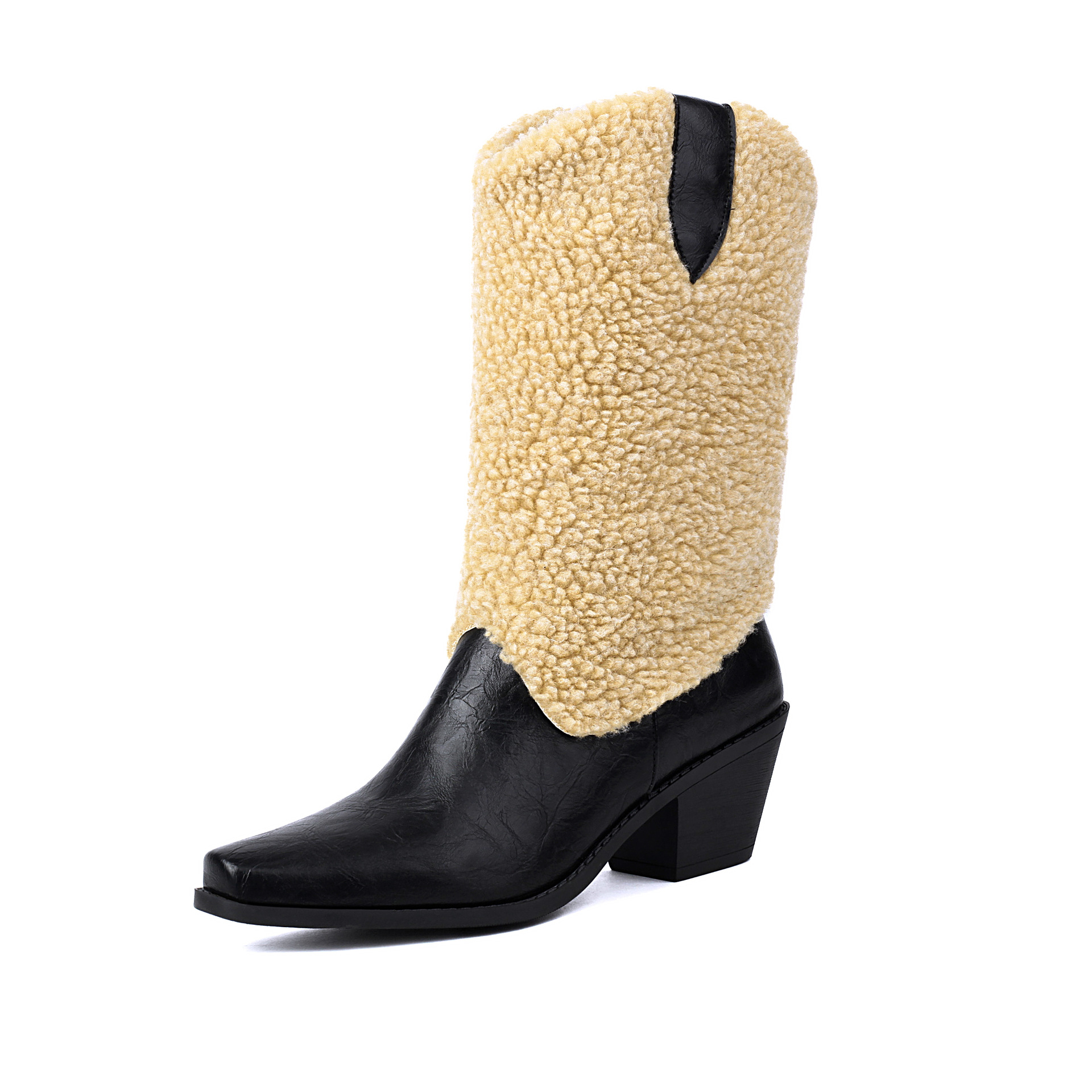 Mao Collar Patchwork Short Leg Boots Pointed Roman Boots