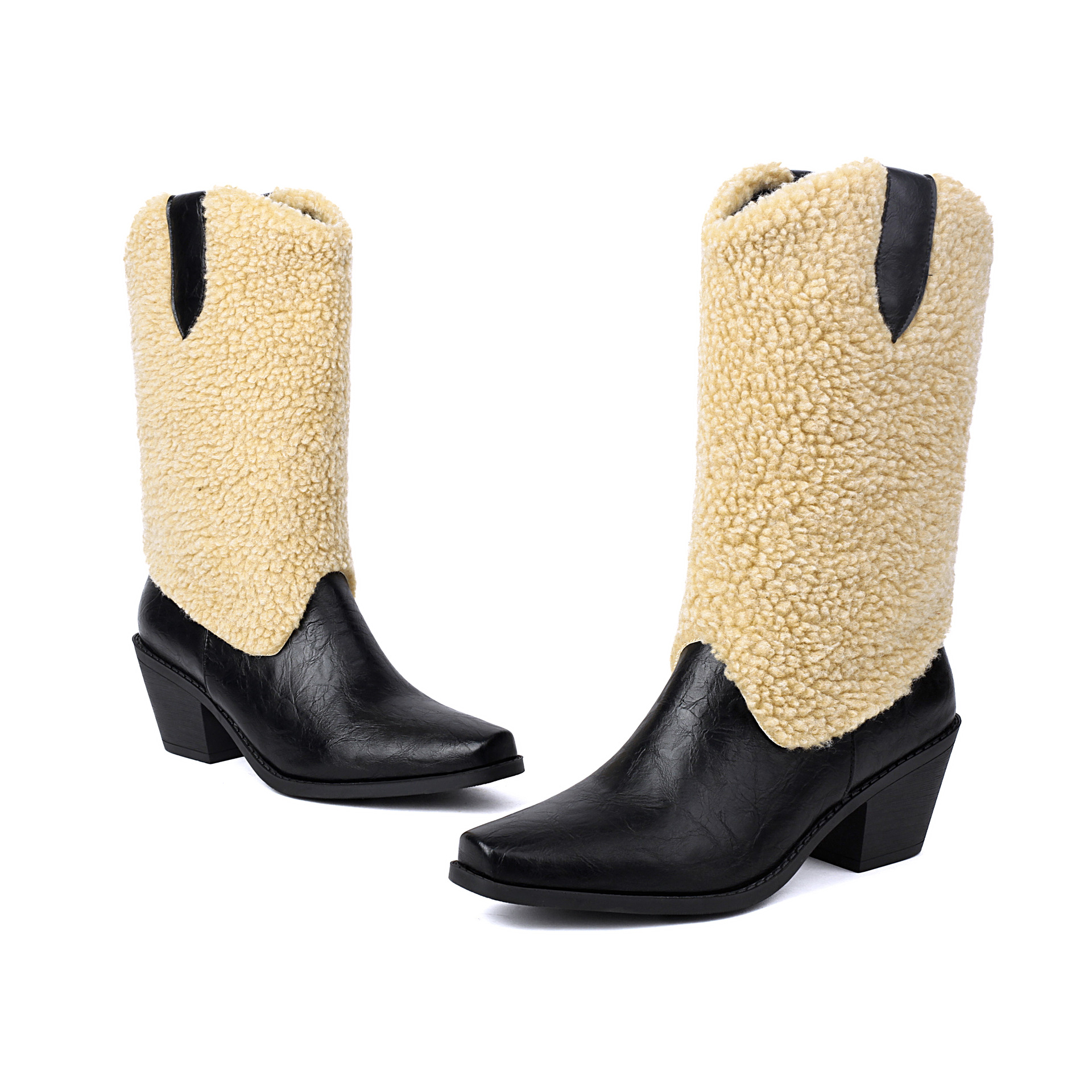 Mao Collar Patchwork Short Leg Boots Pointed Roman Boots