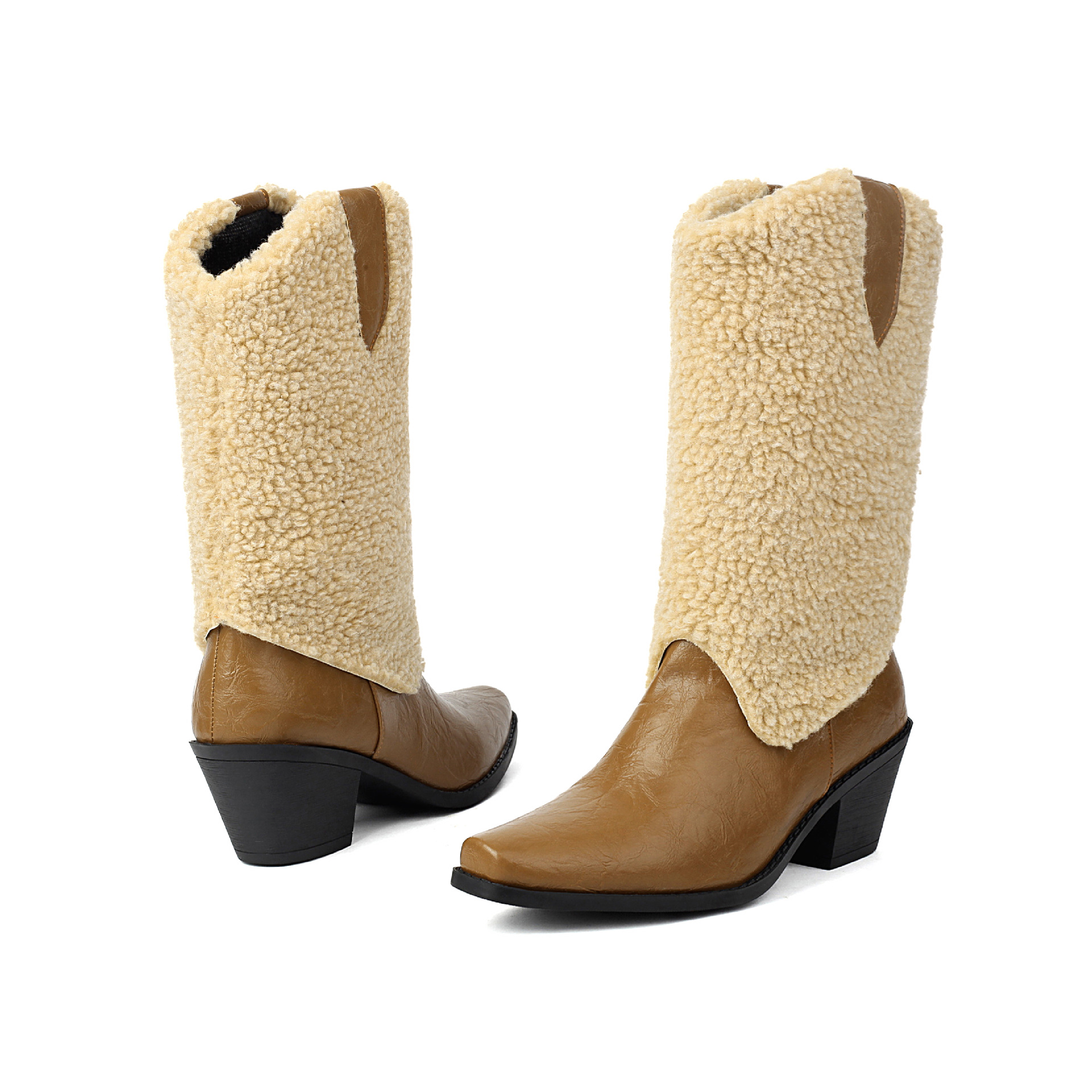 Mao Collar Patchwork Short Leg Boots Pointed Roman Boots