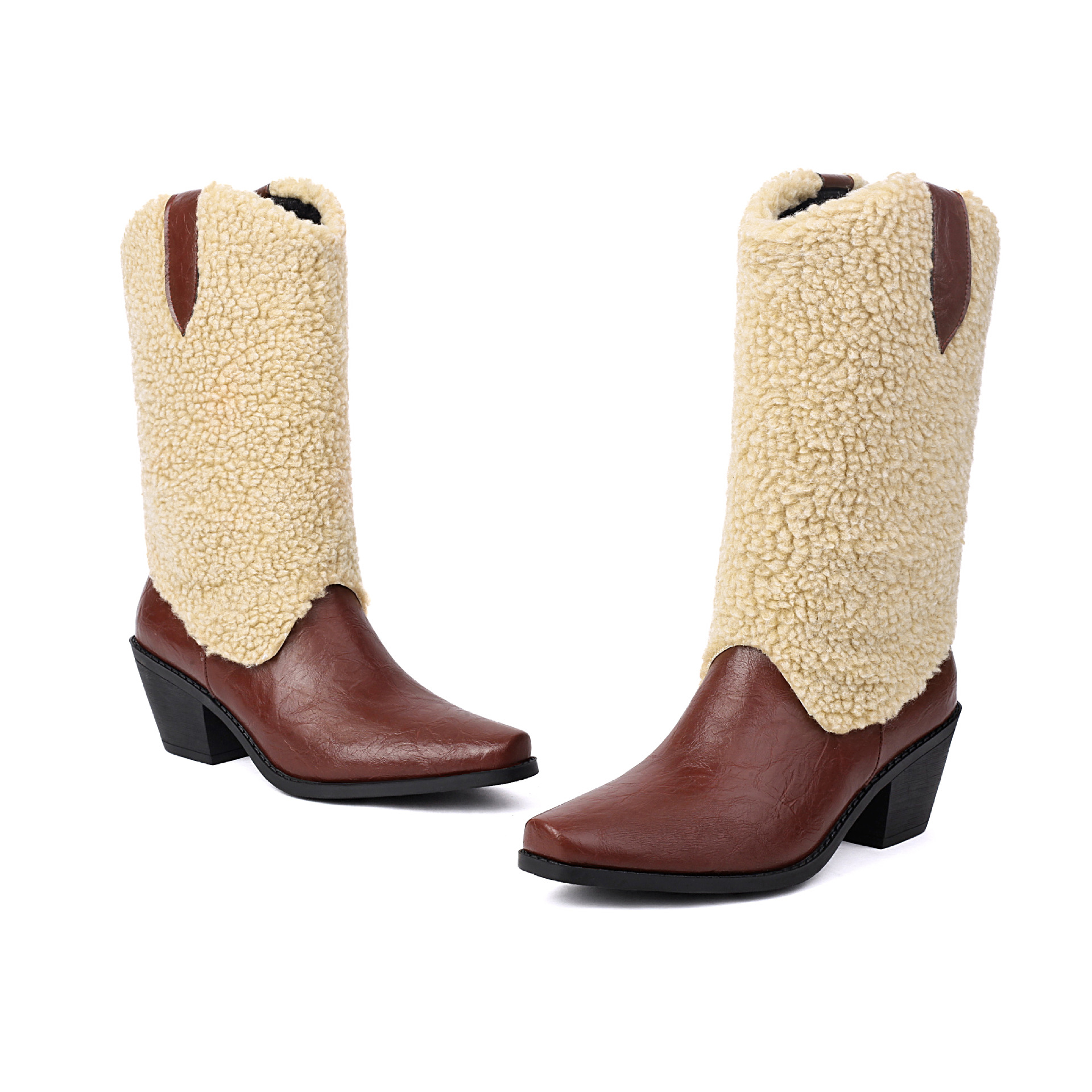 Mao Collar Patchwork Short Leg Boots Pointed Roman Boots