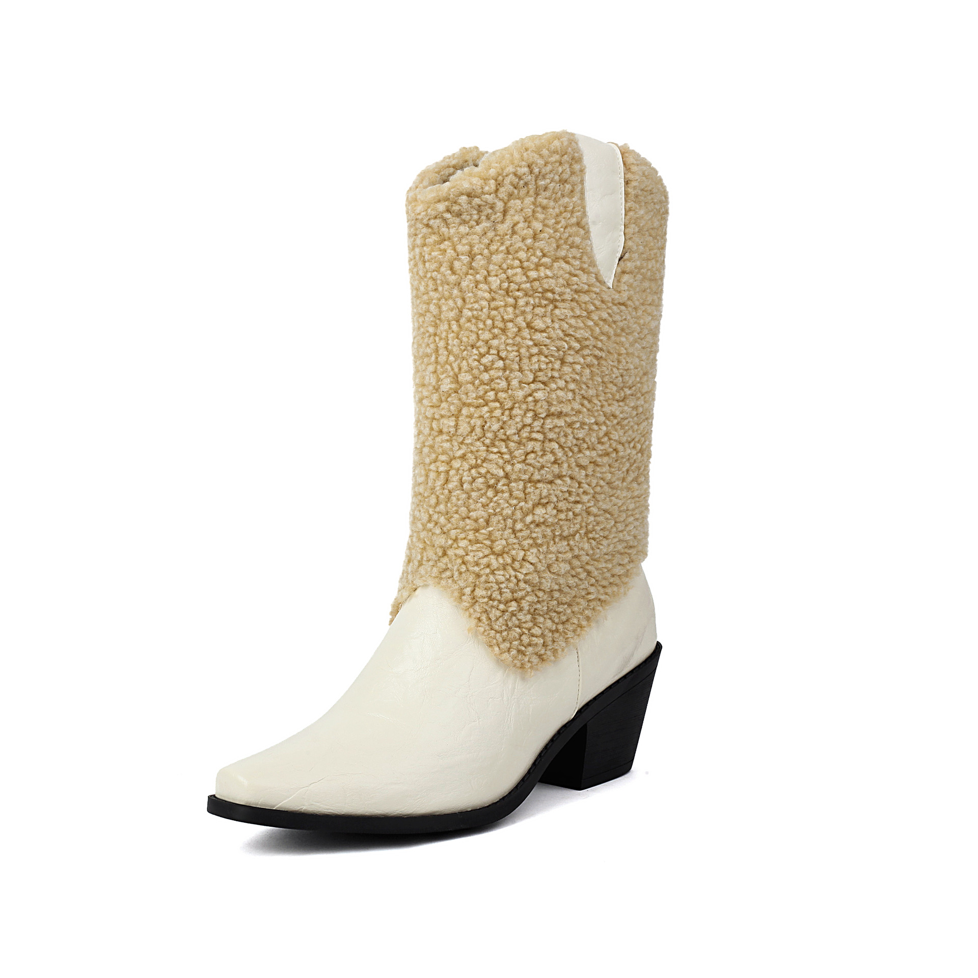 Mao Collar Patchwork Short Leg Boots Pointed Roman Boots