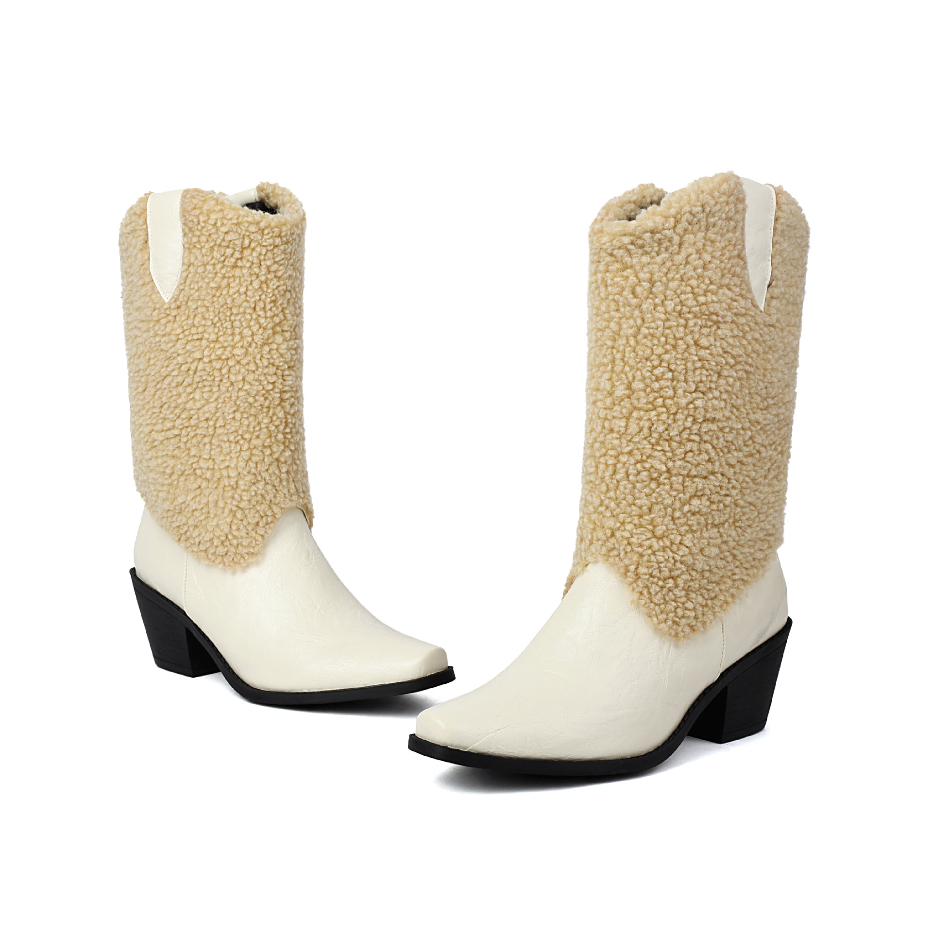 Mao Collar Patchwork Short Leg Boots Pointed Roman Boots