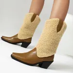 Mao Collar Patchwork Short Leg Boots Pointed Roman Boots