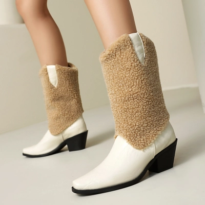 Mao Collar Patchwork Short Leg Boots Pointed Roman Boots 02