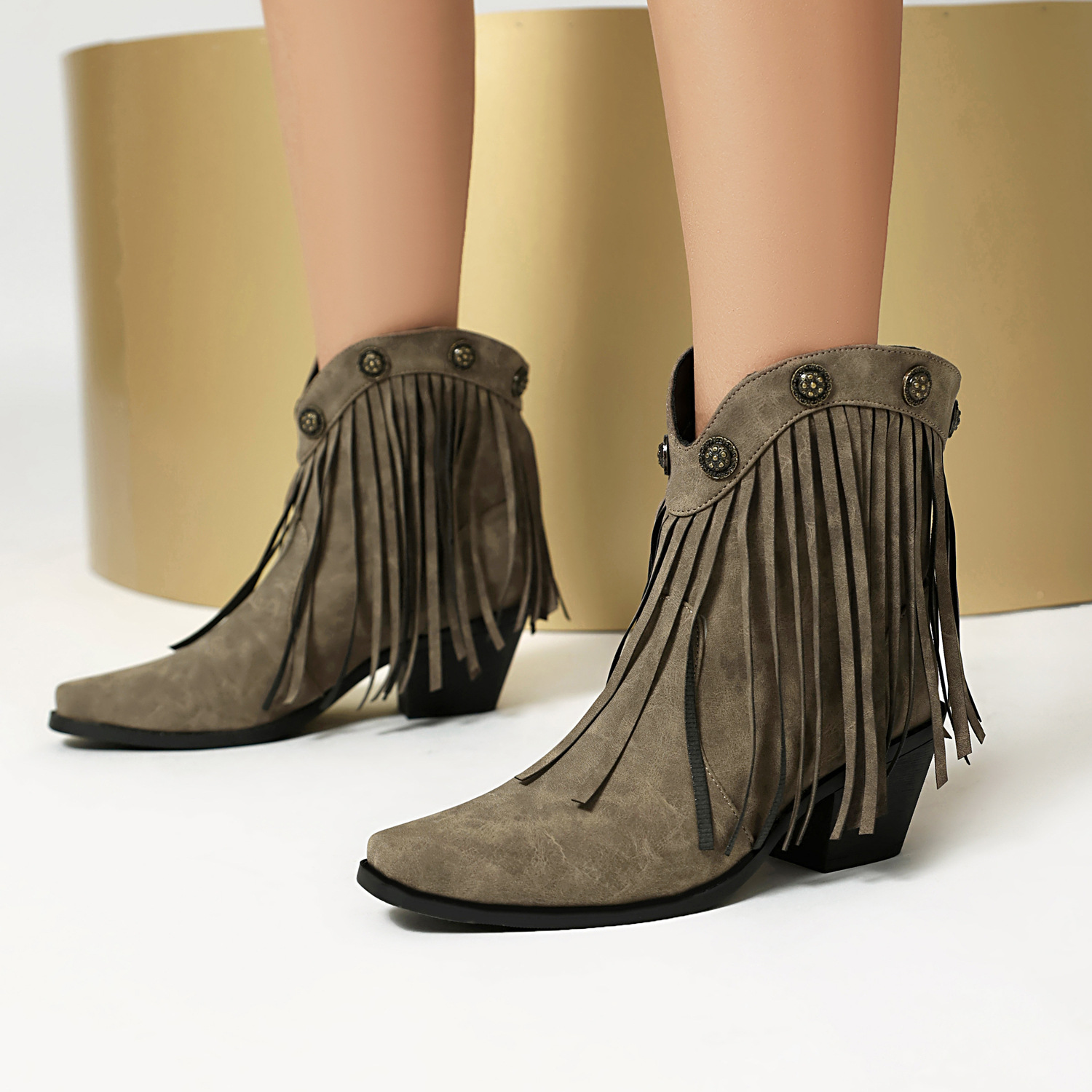 Tassel Boots, Short Tube, Rivet Boots, Pointed Roman Boots