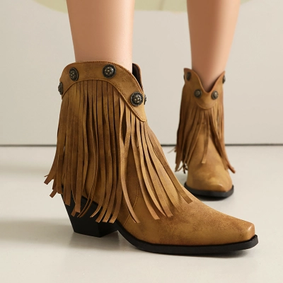 Tassel Boots, Short Tube, Rivet Boots, Pointed Roman Boots 01