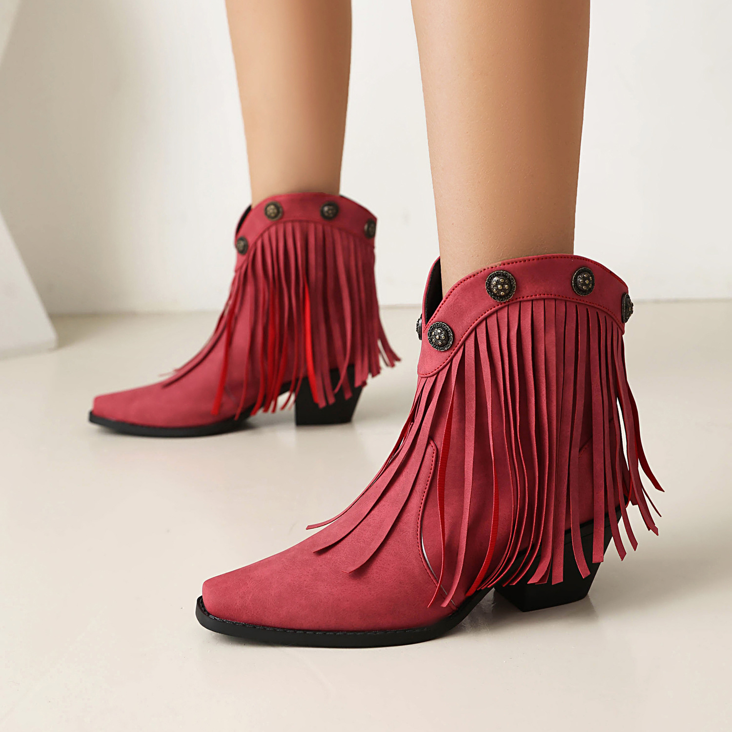 Tassel Boots, Short Tube, Rivet Boots, Pointed Roman Boots