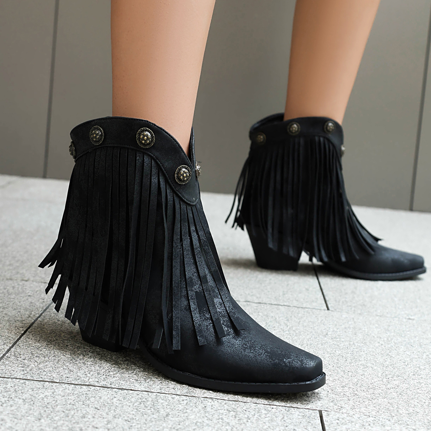 Tassel Boots, Short Tube, Rivet Boots, Pointed Roman Boots