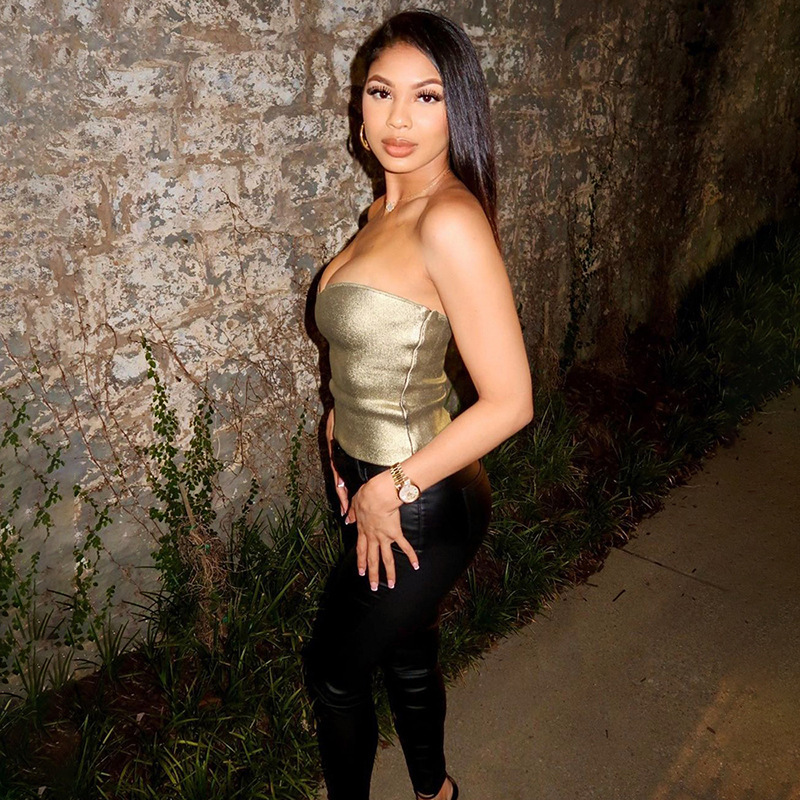 Casual Strapless Crop Top With Exposed Navel And Sleeveless Vest