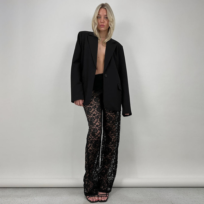 New Sexy and Versatile Lace Perspective High Waist Splicing Long Style