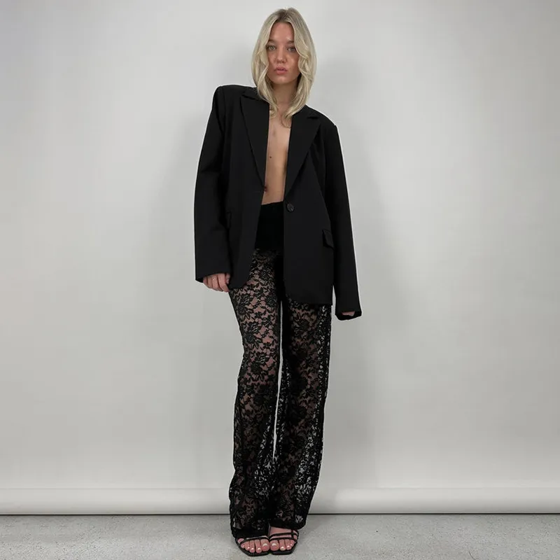 New Sexy and Versatile Lace Perspective High Waist Splicing Long Style