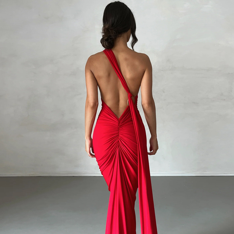 Sexy Backless Pleated Slim Fit Sleeveless Dress