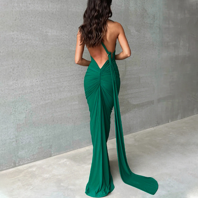 Sexy Backless Pleated Slim Fit Sleeveless Dress