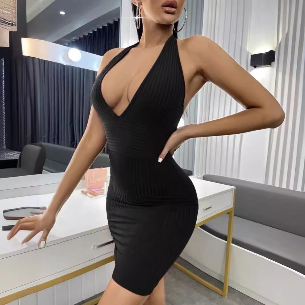 Deep V-Neck Sleeveless Vest Dress