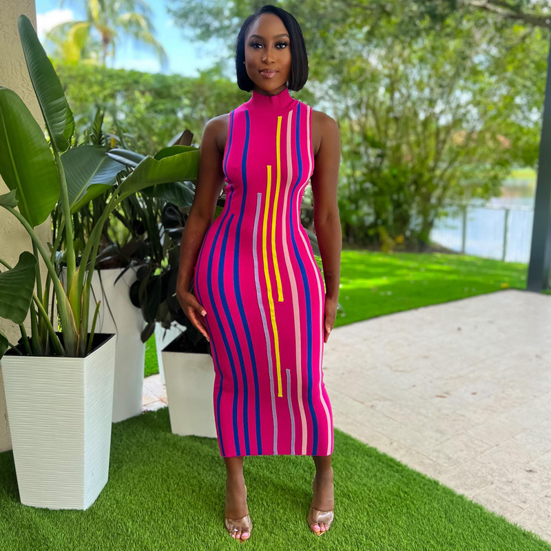 High Neck Sleeveless Waist Bag And Hip Slimming Dress