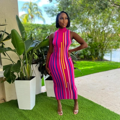 High Neck Sleeveless Waist Bag And Hip Slimming Dress 01