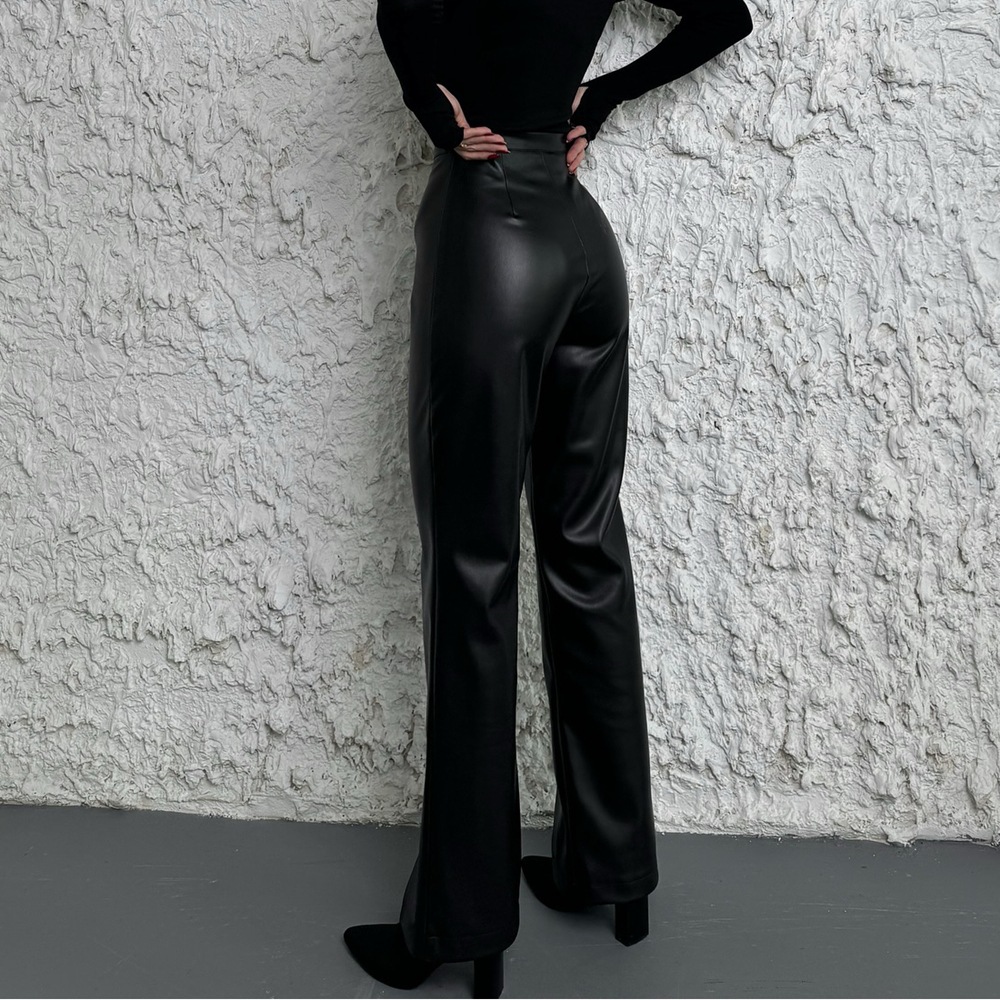 High Waisted Casual Straight Leg PU Wide Leg Leather Pants