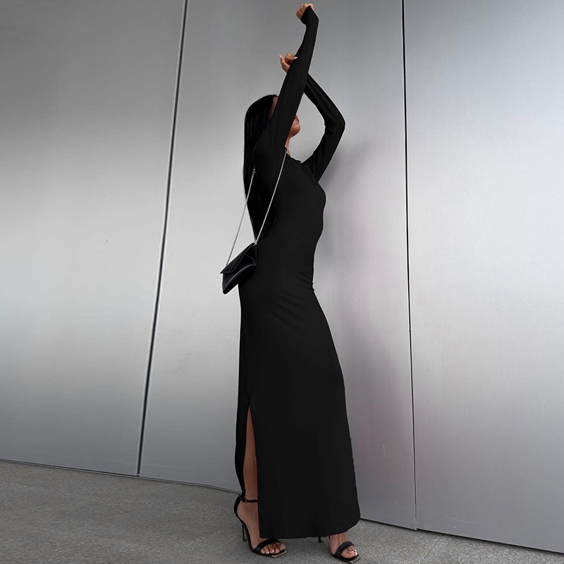 Long Sleeved Waist Bag Waist Bag Hip Slit Dress