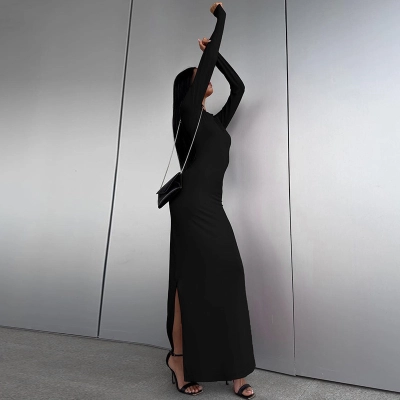 Long Sleeved Waist Bag Waist Bag Hip Slit Dress 02