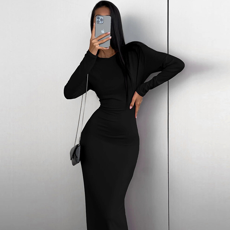Long Sleeved Waist Bag Waist Bag Hip Slit Dress