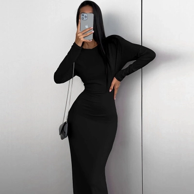 Long Sleeved Waist Bag Waist Bag Hip Slit Dress 01