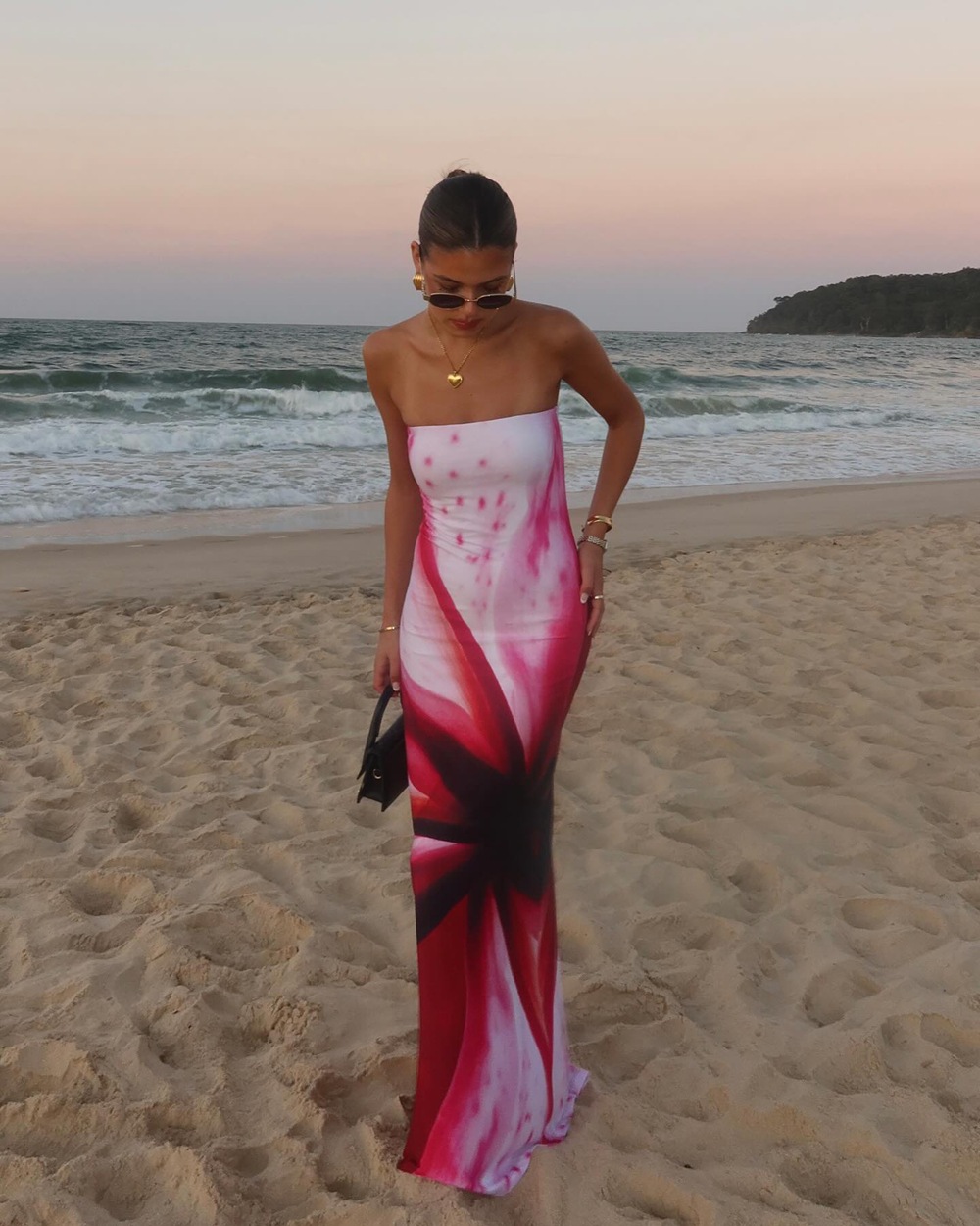 Printed Sexy Strapless Waist And Hip Cinching Dress