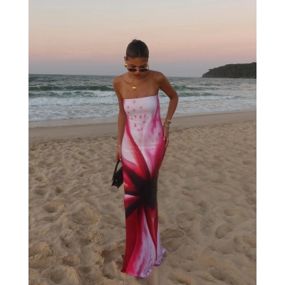 Printed Sexy Strapless Waist And Hip Cinching Dress 01